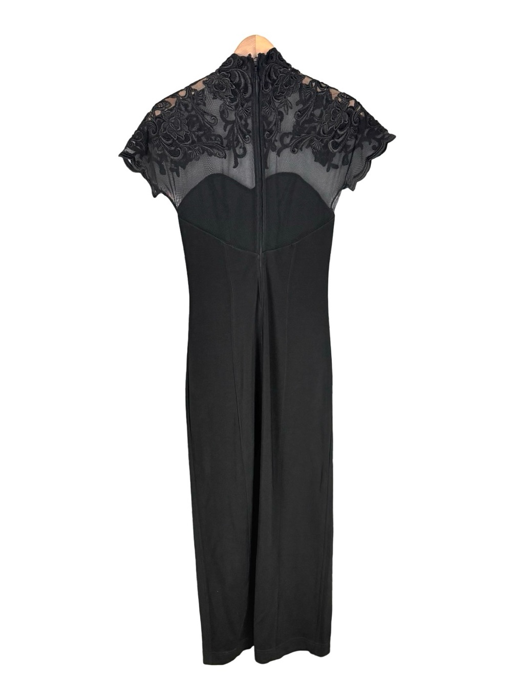 Tadashi Shoji vintage 80s 90s Lace Sweetheart Neckline Black Maxi Dress S - Picture 5 of 8